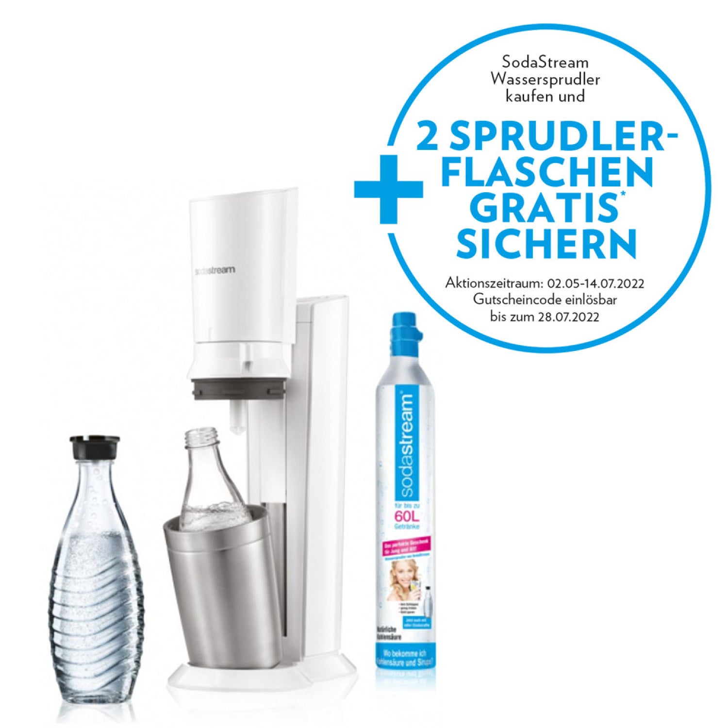 SodaStream Crystal 2.0 white inkl. 2. Glaskaraffe Wassersprudler – sodawelt